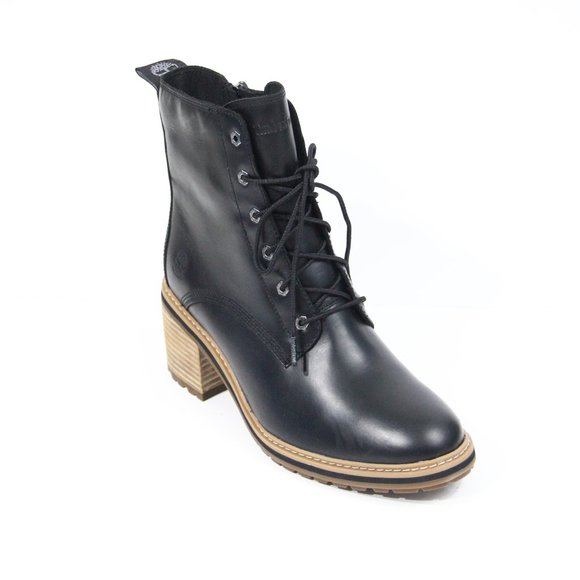 Timberland Lug Sole Boots New Women Black Leather Bootie sz 9.5 Sienna - Picture 3 of 12